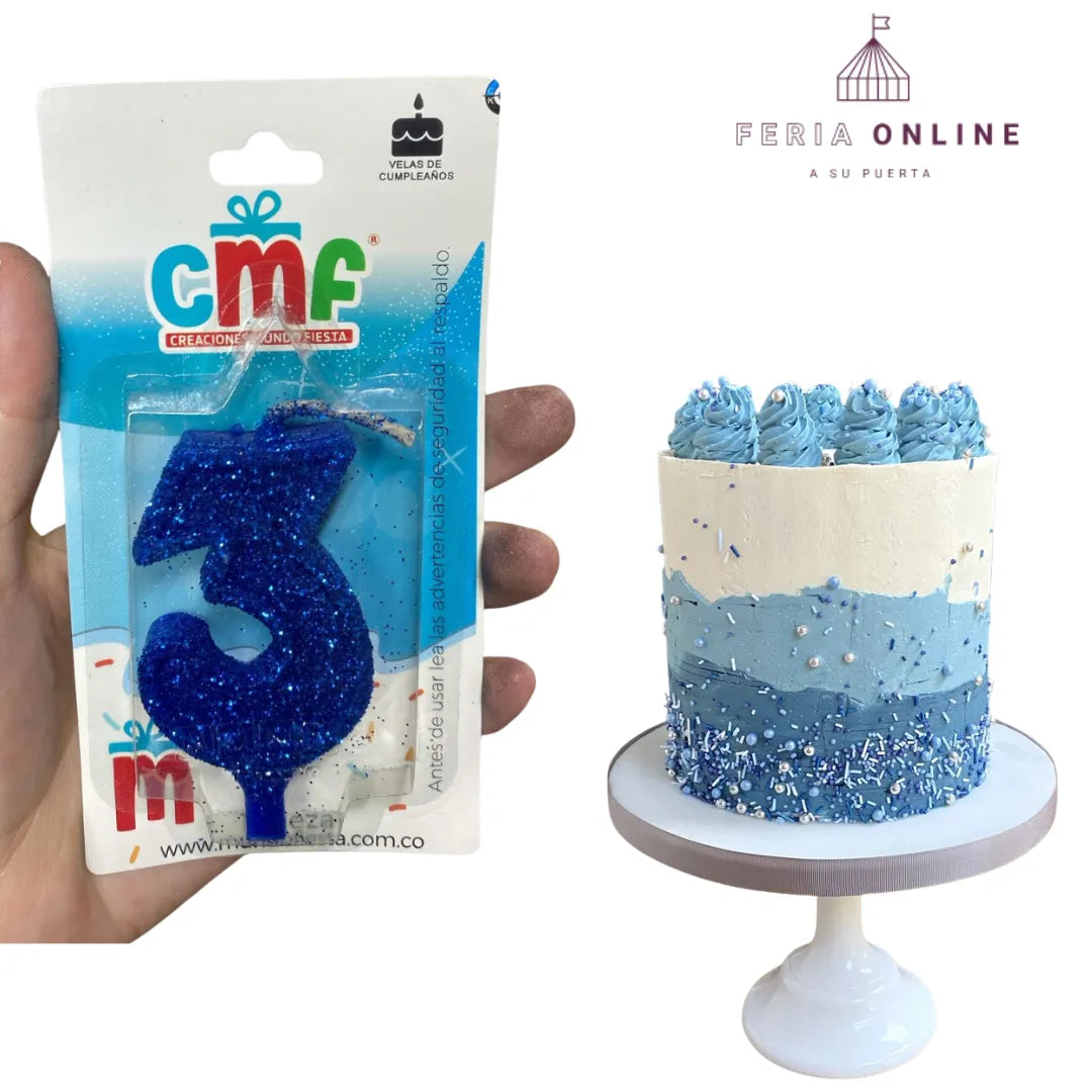 Velas Escarchada Números Azul