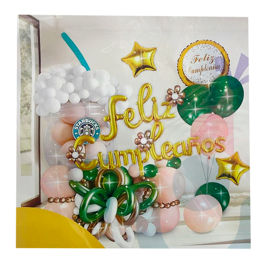Bouquet de Piso Completo Feliz Cumpleaños Blanco | Rosa | Verde