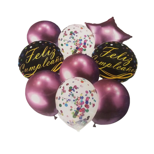 Bouquet Globos Morados Feliz Cumpleaños