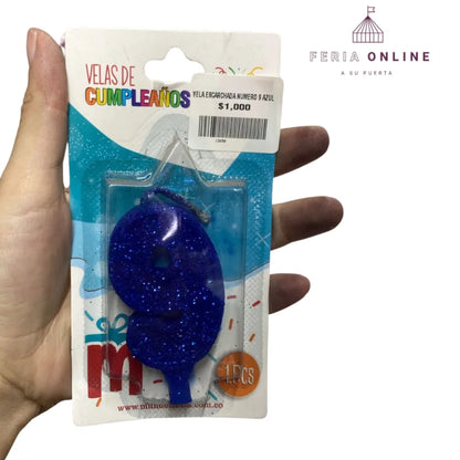 Velas Escarchada Números Azul