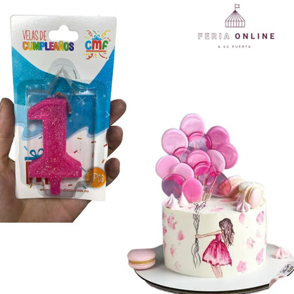 Velas Escarchada Números Fucsia