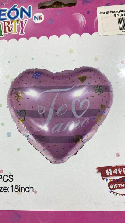 globo metalizado corazon te amo rosa
