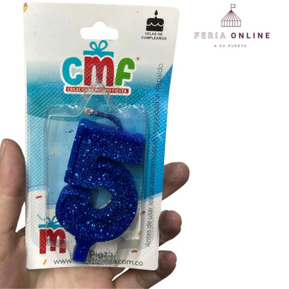 Velas Escarchada Números Azul