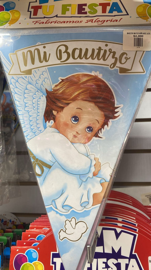BANDERIN BAUTIZO NIÑO ANGEL AZUL