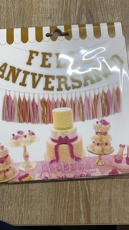 LETRERO FELIZ ANIVERSARIO DORADO