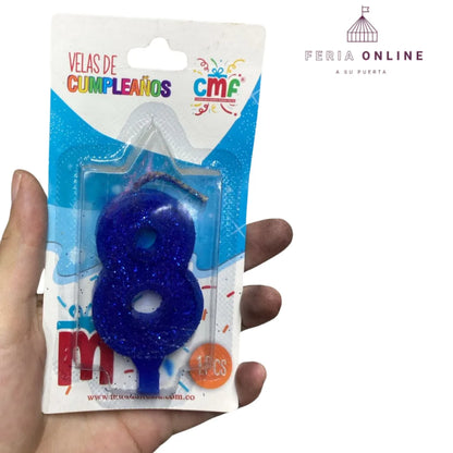 Velas Escarchada Números Azul