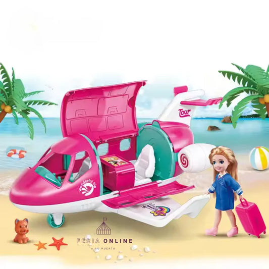 Muñeca Con Avión Y Accesorios