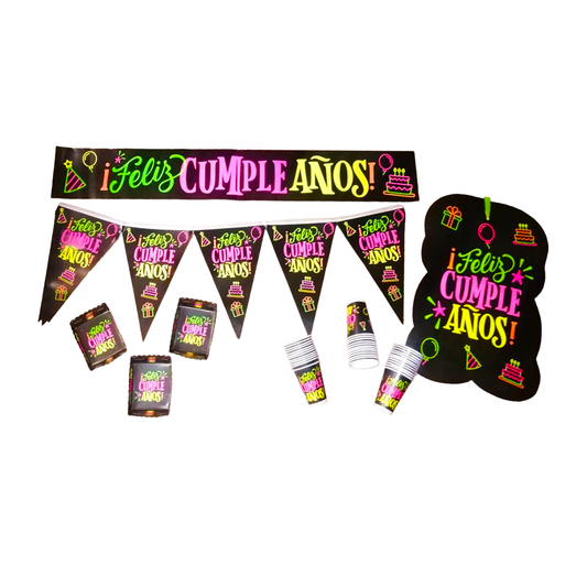 Kit Temática Feliz Cumpleaños Neon