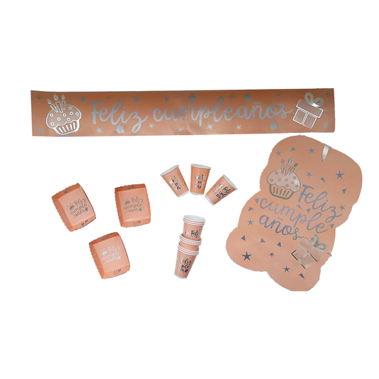 Kit Temática Feliz Cumpleaños Rosa Pastel