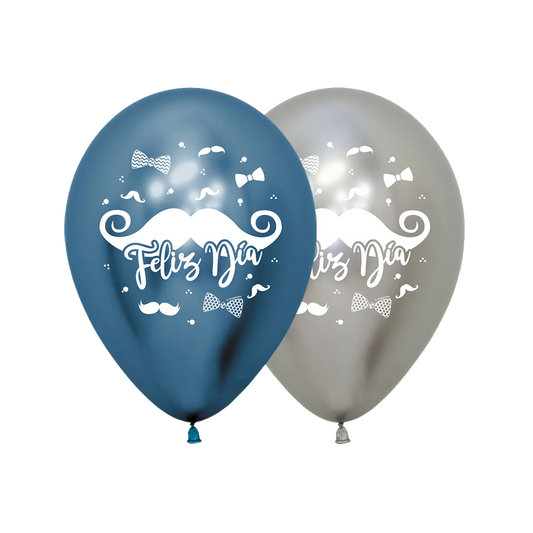 Globo Reflex Feliz Día Bigotes | Azul y Plata