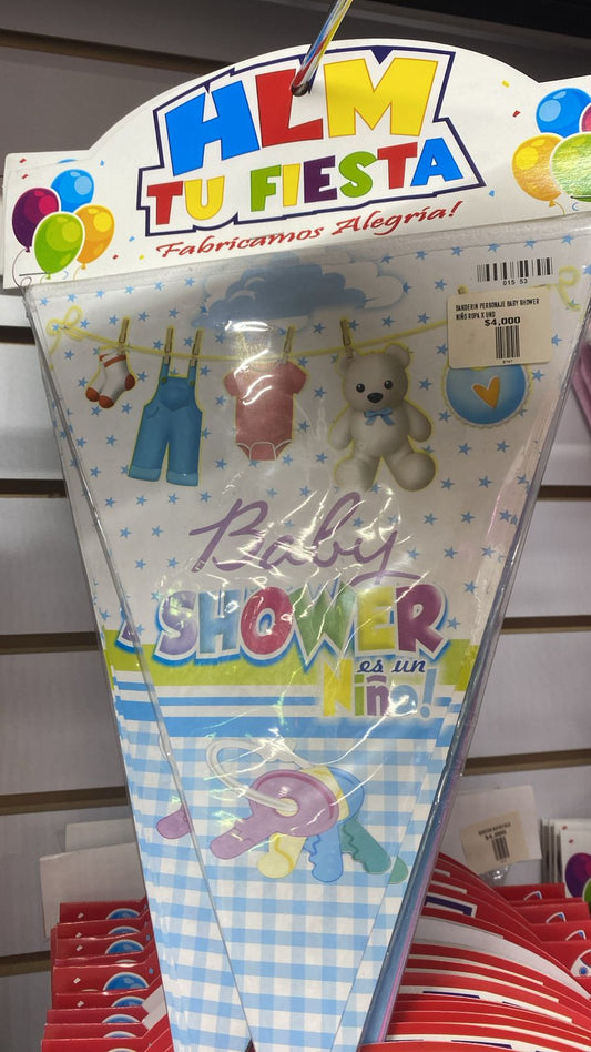 BANDERIN PERSONAJE BABY SHOWER NIÑO ROPA X UND