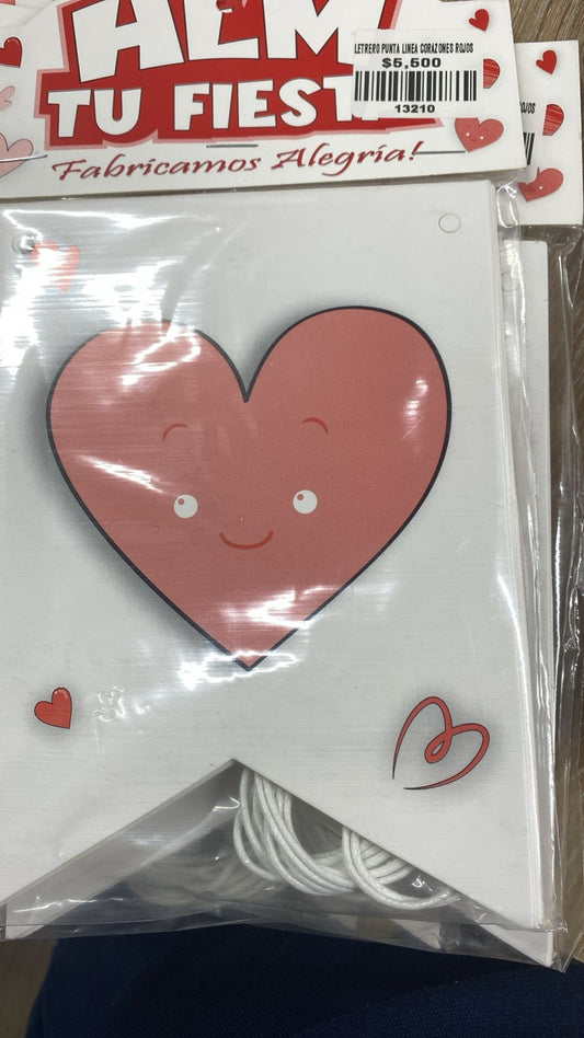 LETRERO PUNTA LINEA CORAZONES ROJOS