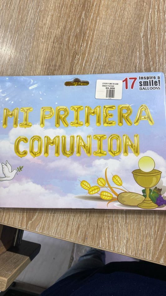 LETRERO MI PRIMERA COMUNION DORADO