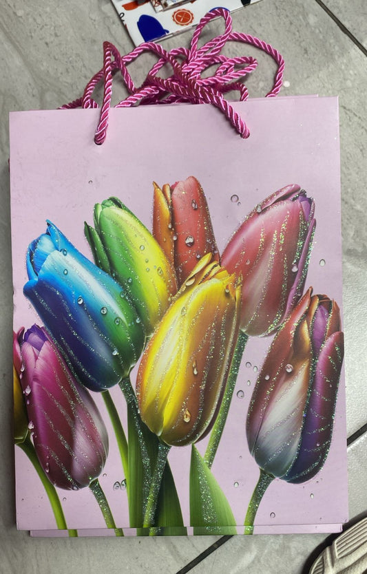 BOLSA DE REGALO 18X24 TULIPAN ESCARCHA