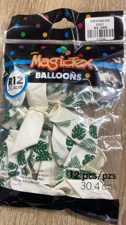 globo r12 blanco hojas bolsa x12